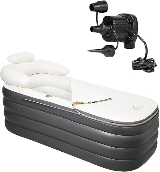 Adult-Sized Portable Inflatable Spa Tub with Electric Pump, Foldable Design, Backrest, and Cup Holder