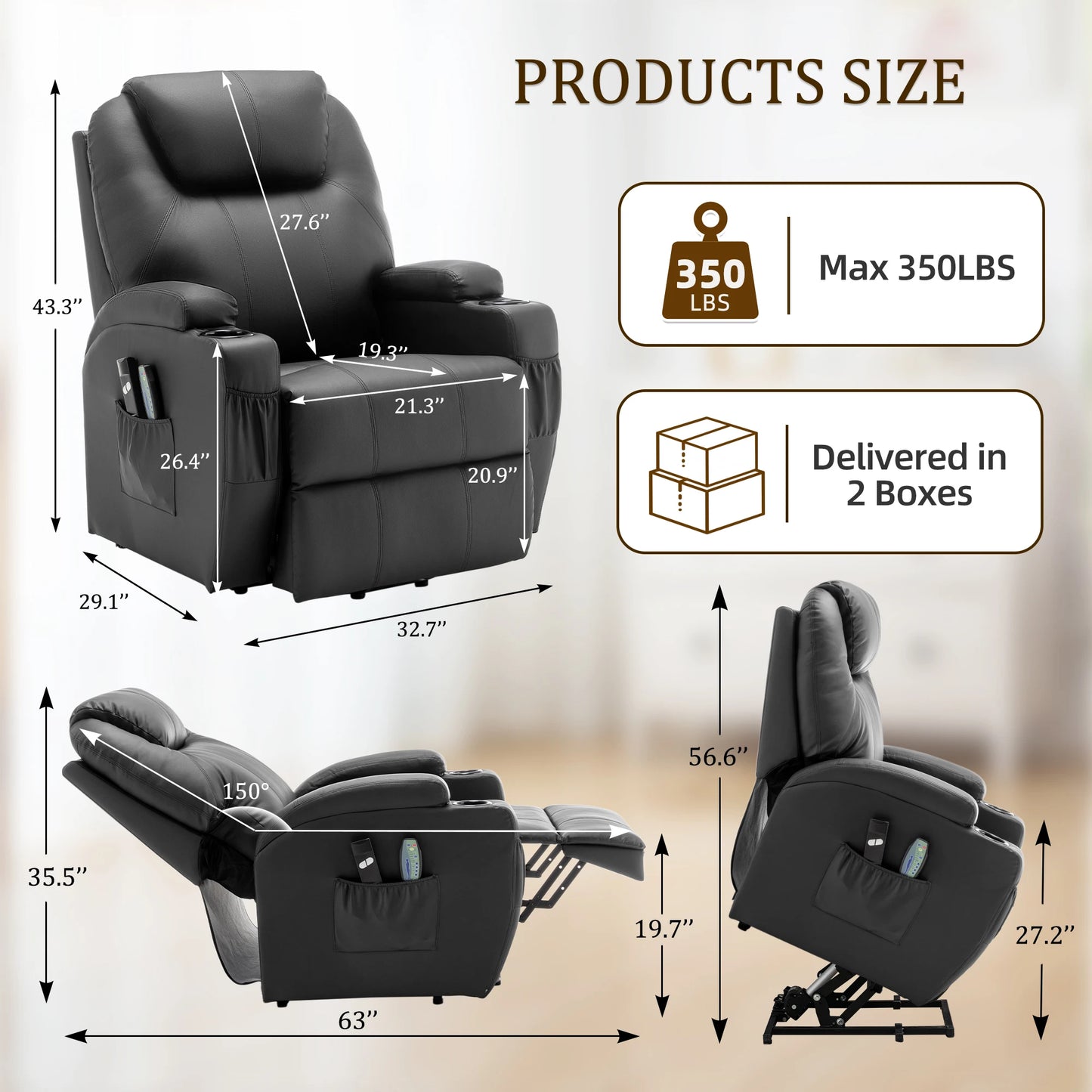 Korser Power Lift Recliner Chair for Elderly with Massage and Heat PU Leather Comfort Fabric for Living Room,Bedroom