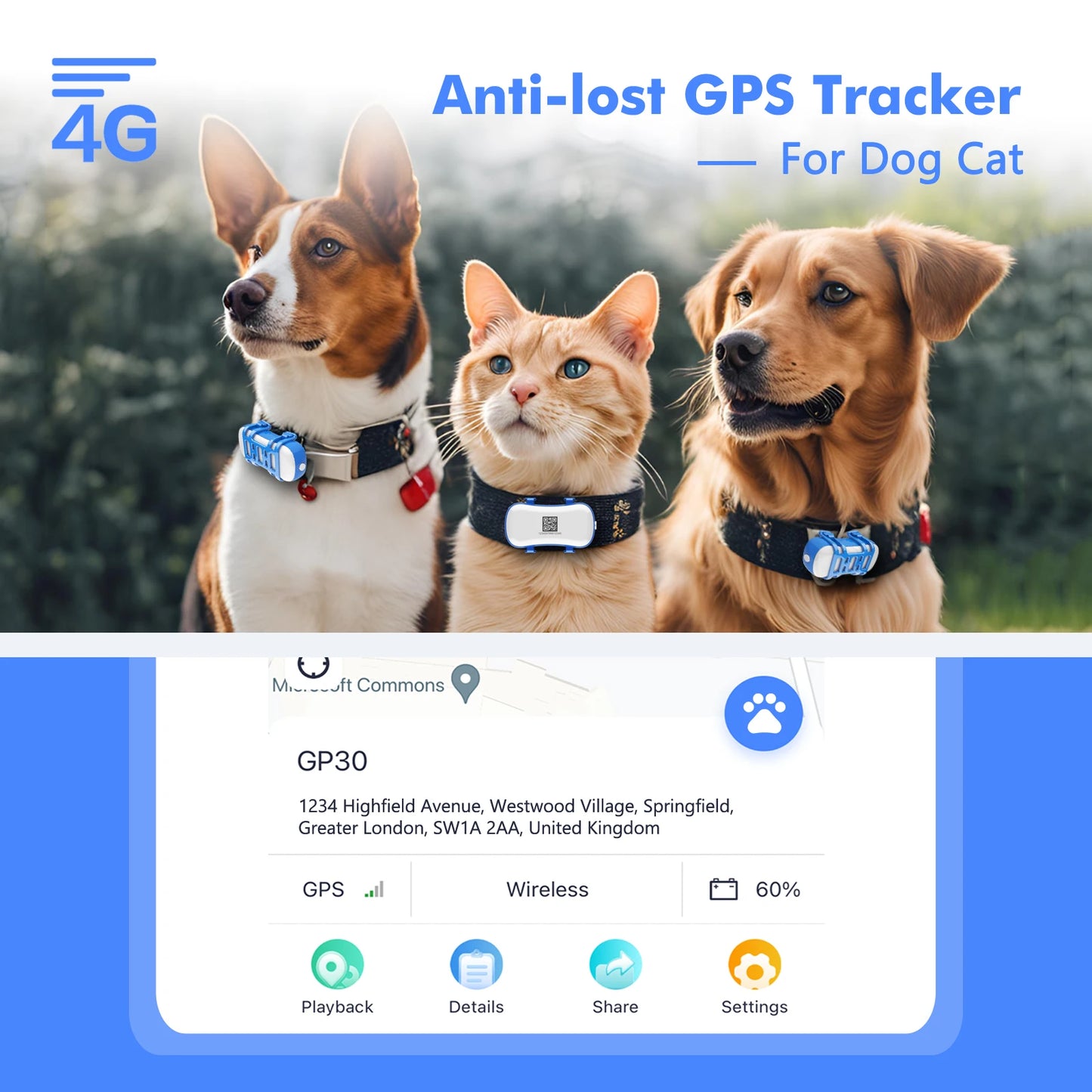 WANWAYTECH 4G Mini GPS Pet Tracker Waterproof Locator
