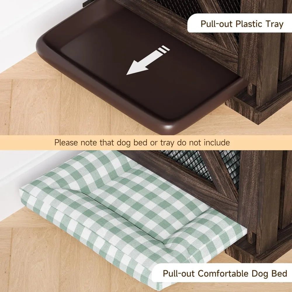 Leather Dog Crate Furniture With Removable Divider And Storage Drawers