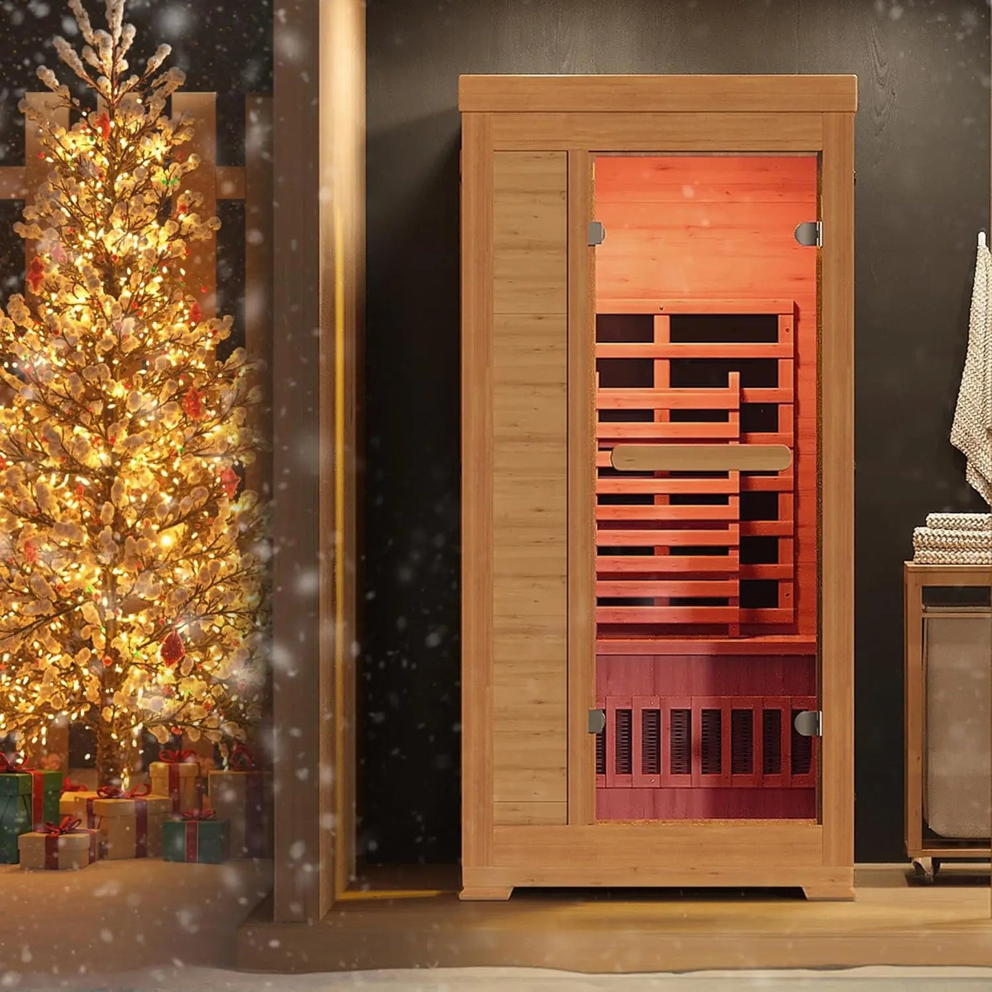 1-2 Person 6.3Ft Infrared Sauna, 7 Color Full Spectrum Wood Dry Sauna. Canadian Hemlock Indoor Saunas with 1745W, Customized