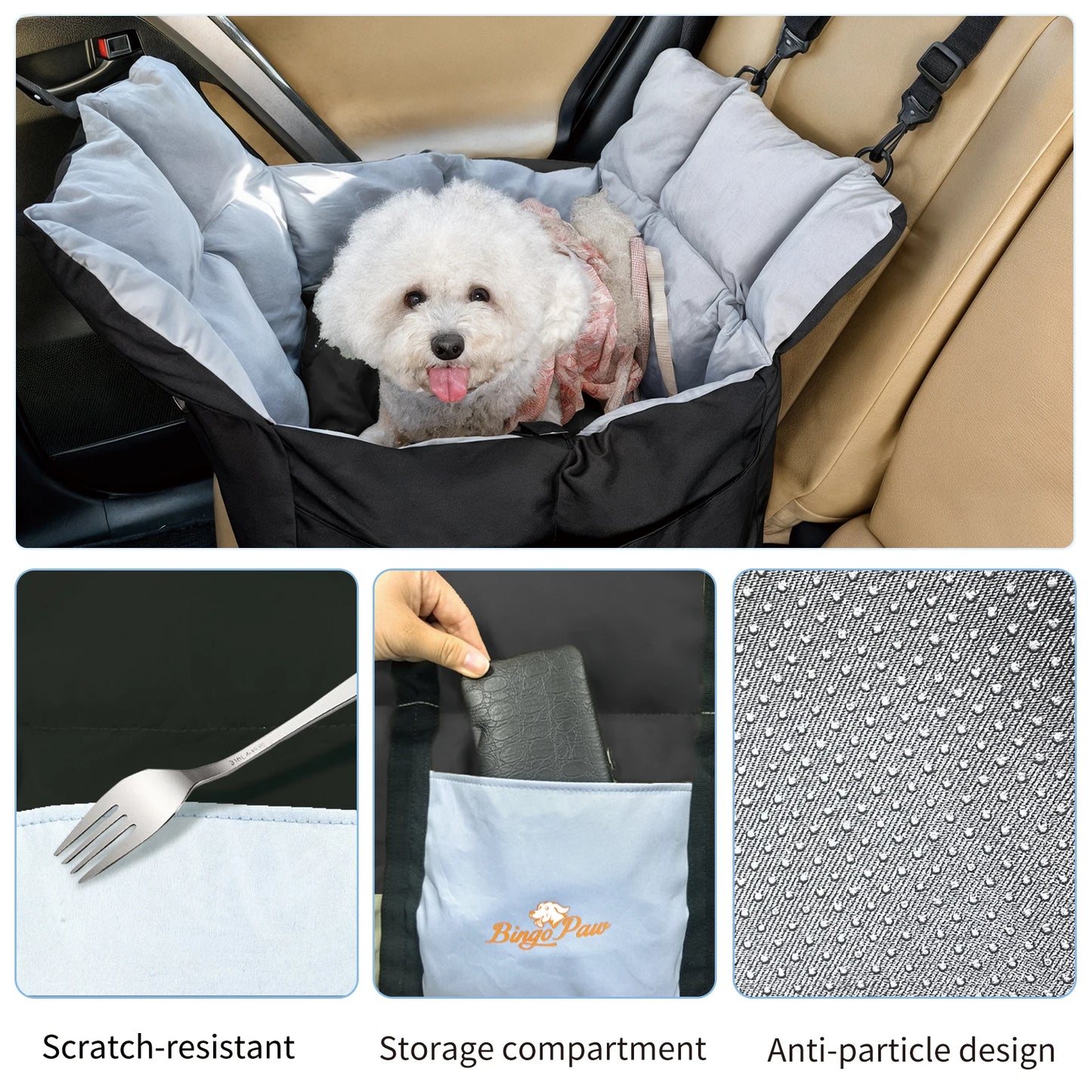 Dog Car Seat Travel Bed Carrier For Small Dogs With Clip On Leash Pockets