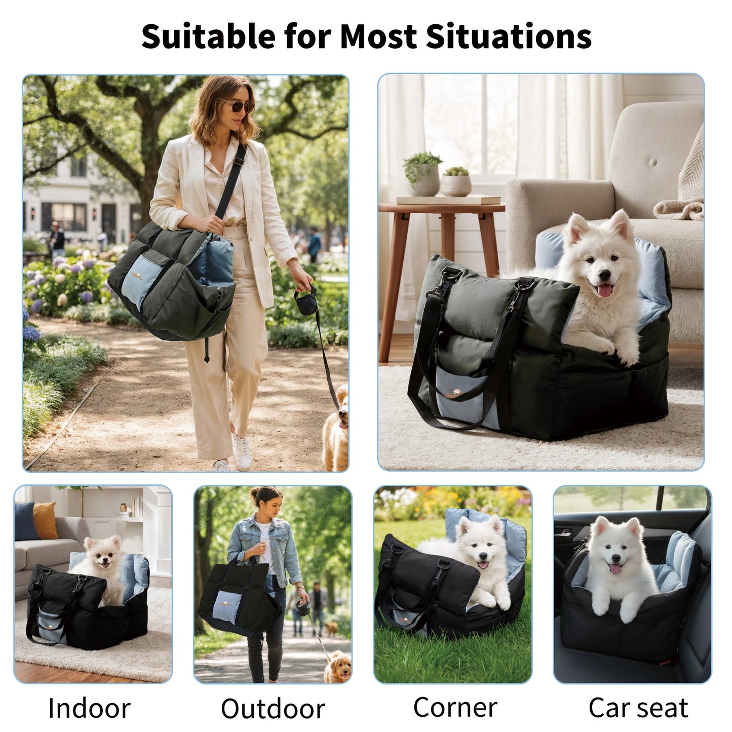 Dog Car Seat Travel Bed Carrier For Small Dogs With Clip On Leash Pockets