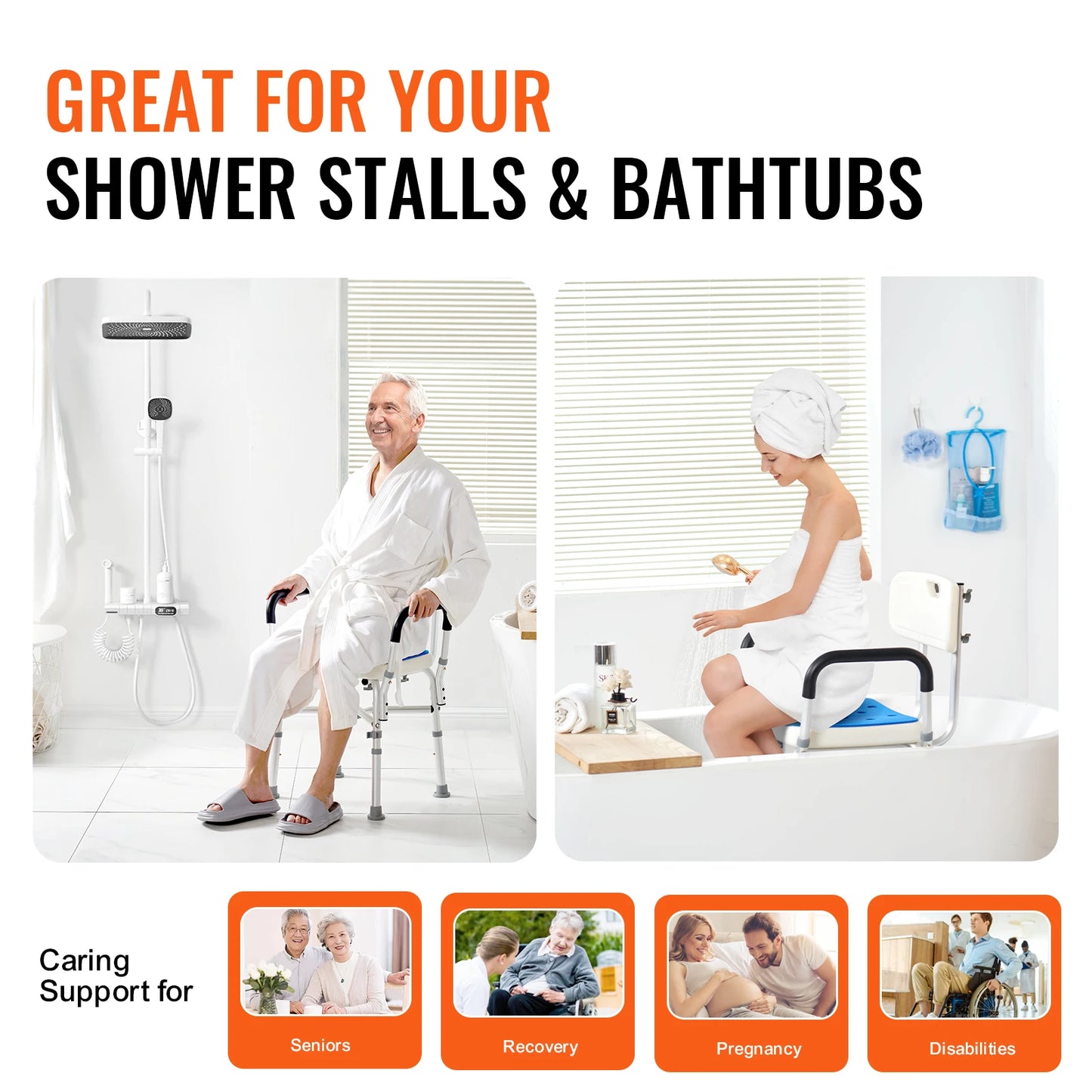 Hign-concerned Shower Chair Adjustable Bath Bench Seat