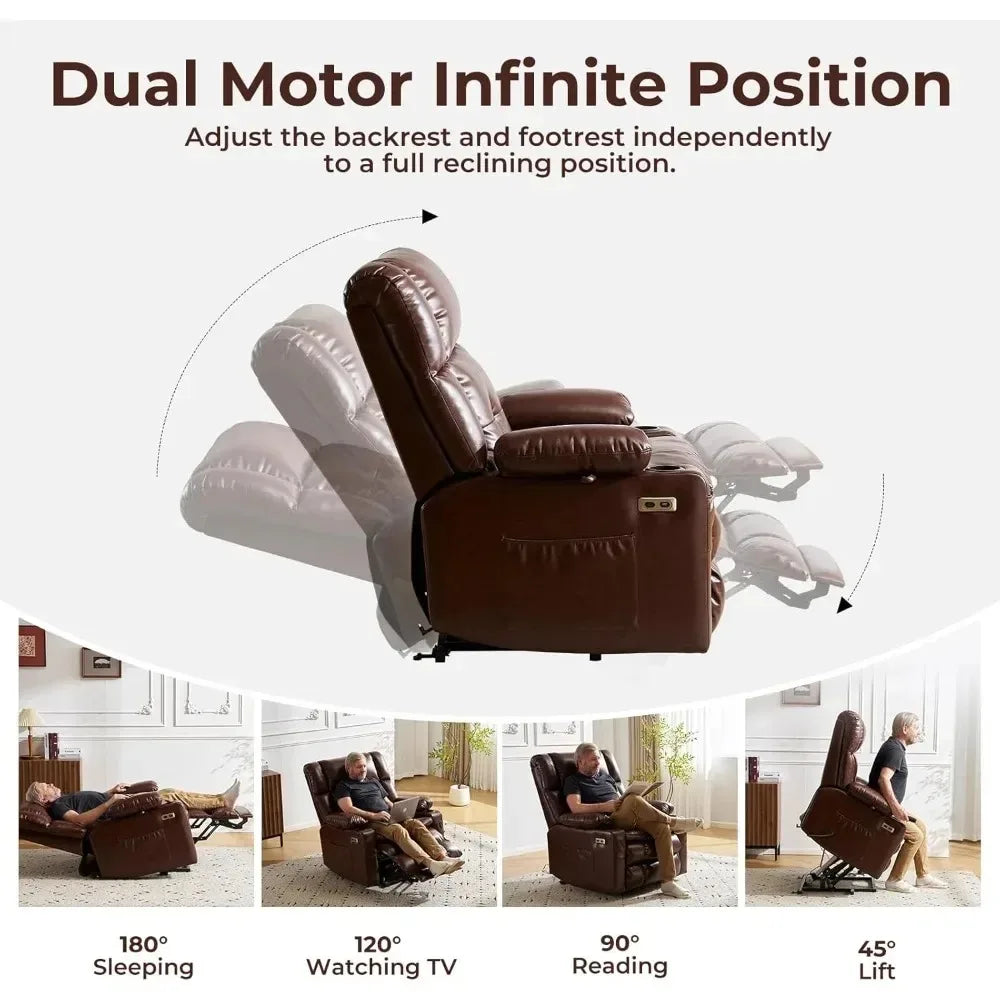 Oversized Dual Motor Power Lift Recliner Chair with Massage And Heat Elderly Friendly with Arm Storage And Lay Flat Feature