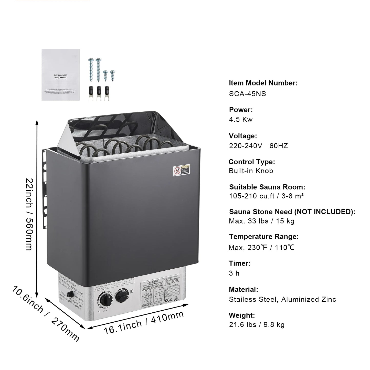 SucceBuy 9 Kilowatt 220V Digital Sauna Heater For Home Spa