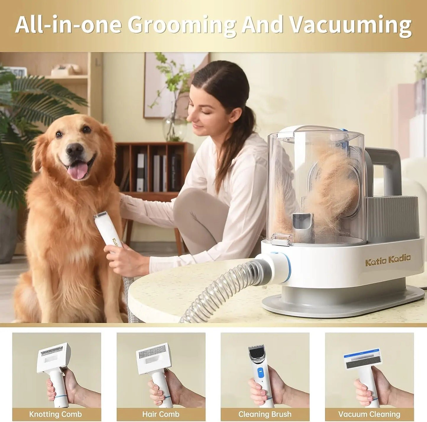 AUKYGGU Pet Grooming Kit 5In1 With Low Noise Hair Vacuum