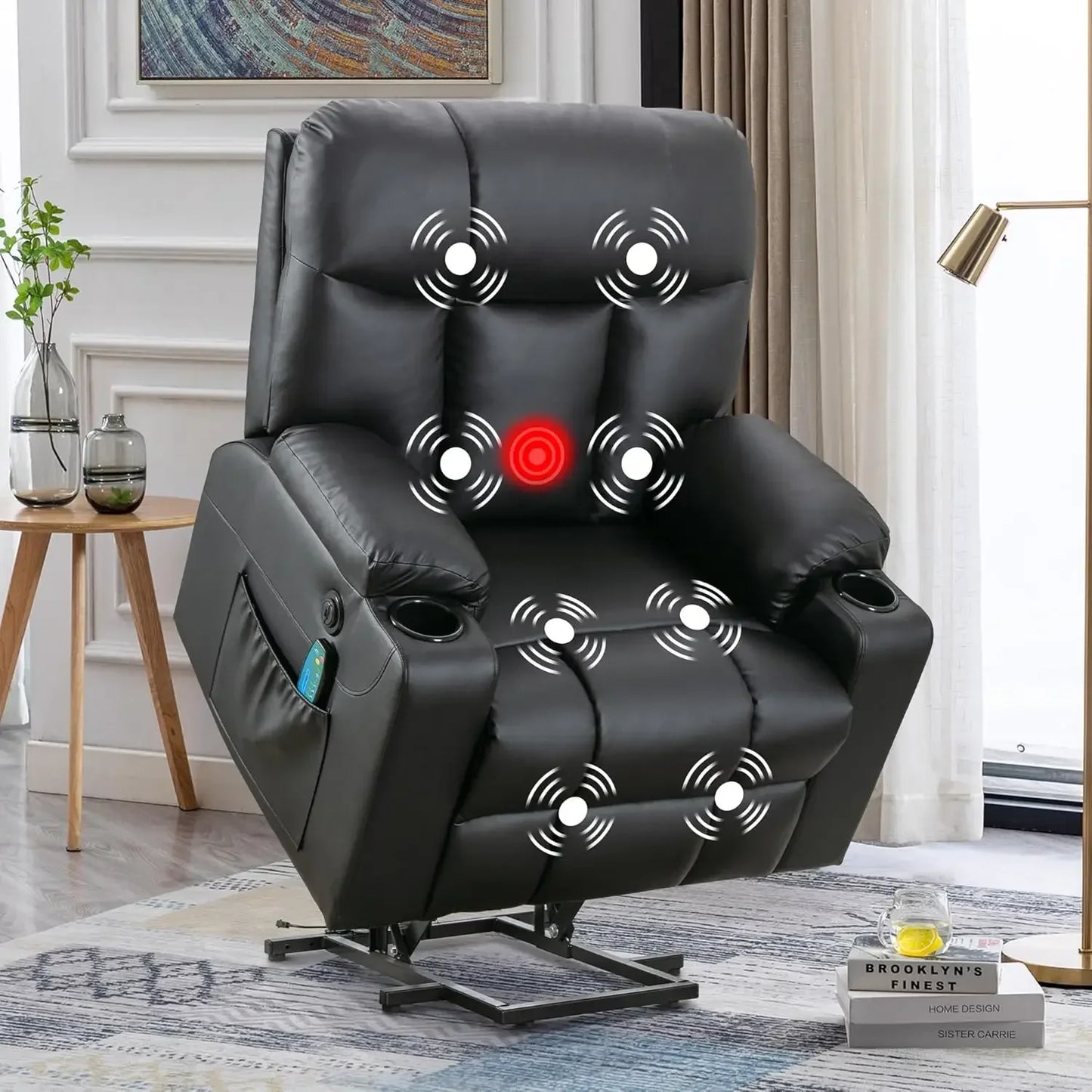 26" Extra Wide Lift Recliner Chair with Heat and Massage, Faux Leather Power Lift Chair Massage Chair for Adults Elderly