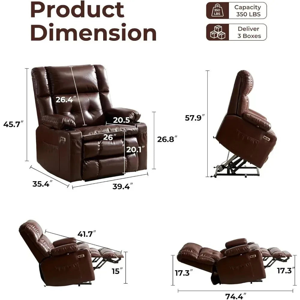 Oversized Dual Motor Power Lift Recliner Chair with Massage And Heat Elderly Friendly with Arm Storage And Lay Flat Feature