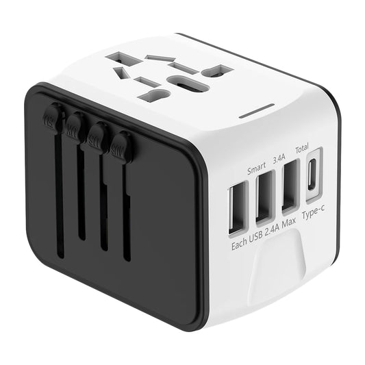 International Power Plug Adapter Portable AC Power Plug Adapter 3 USB and 1 Type C Ports for for USA EU UK AU Cell Phone Laptop