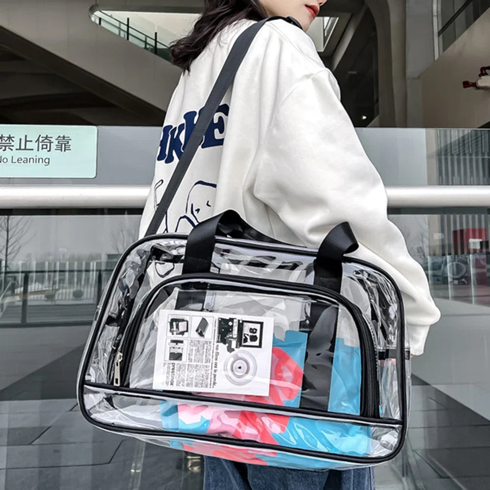Transparent PVC Duffel Bag Large Capacity Hand Luggage Bag Lightweight Waterproof Portable Multifunctional for Swimming Hiking