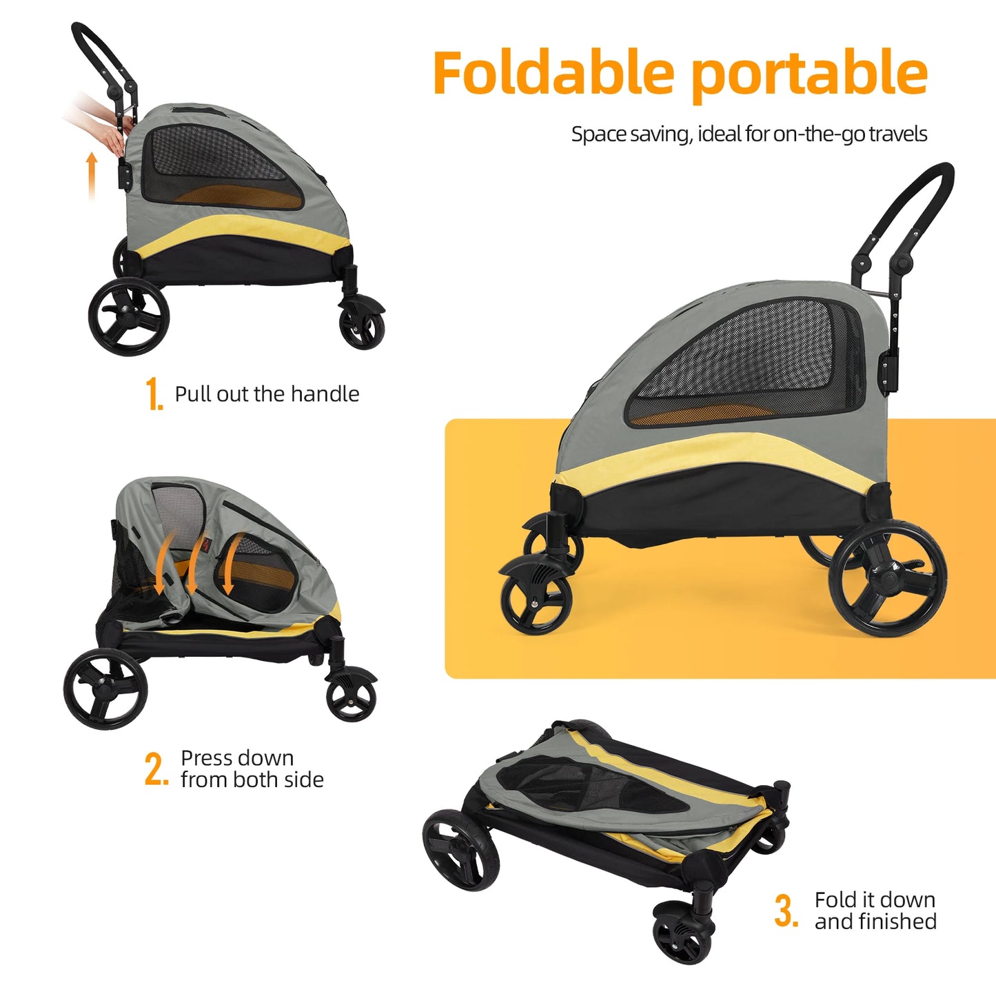 Dog Jogger Stroller Wagon Foldable Cart Load Up To 55 Kg