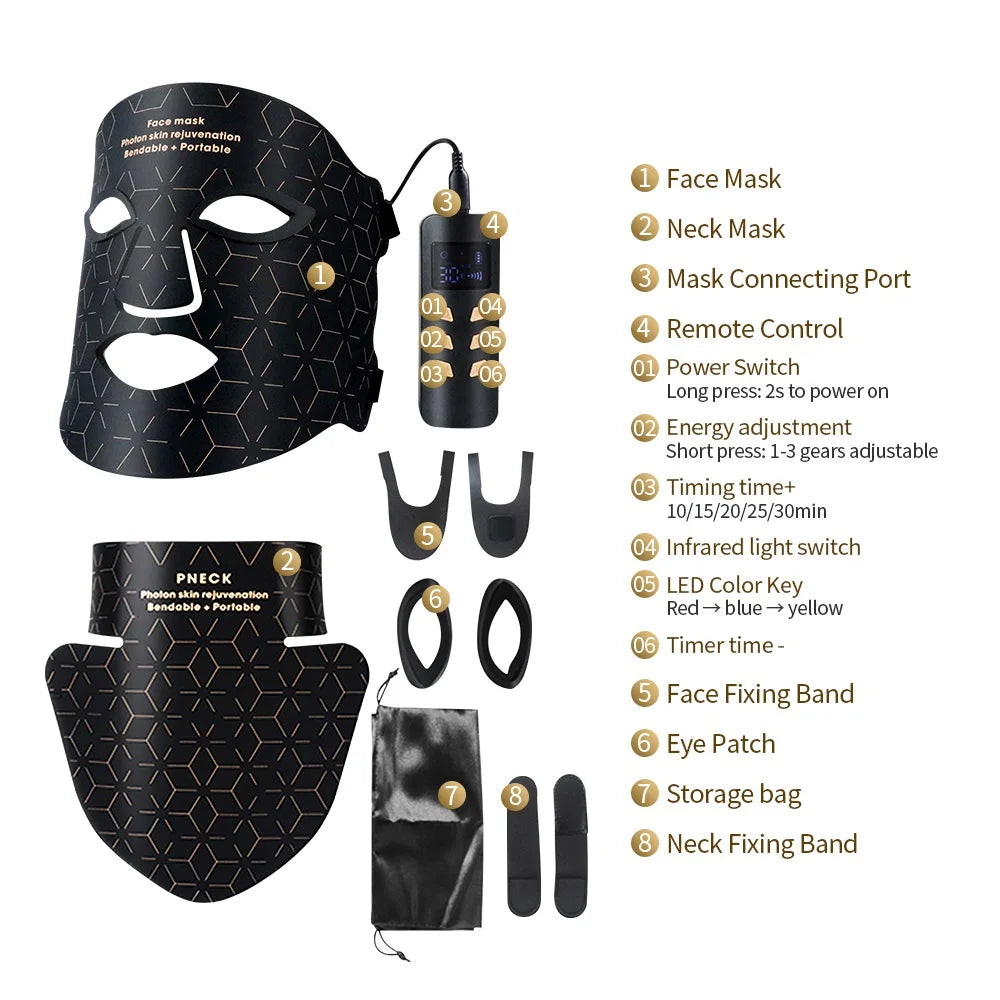 Foreverlily Silicone Facial Neck LED Mask For Anti Aging Skin Rejuvenation Brightening Photon Mask