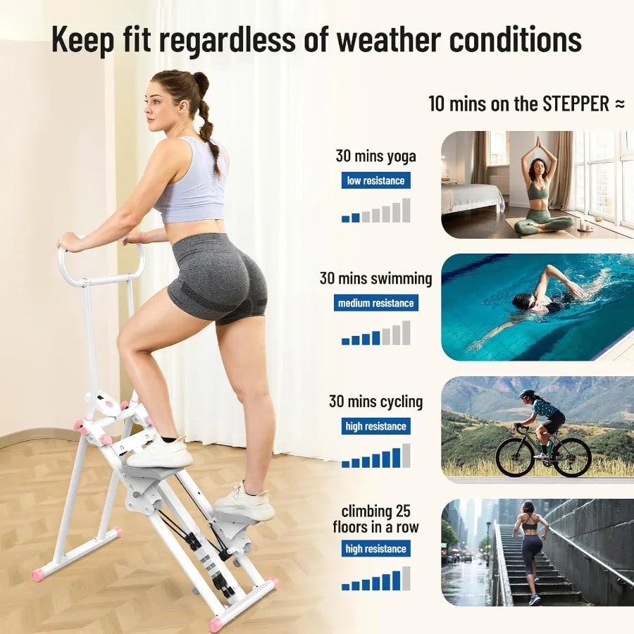 Stair Stepper for Home New Version 6 Adjustable Resistance Vertical Climber Cardio Exercise Machine with Folding Design for Ful