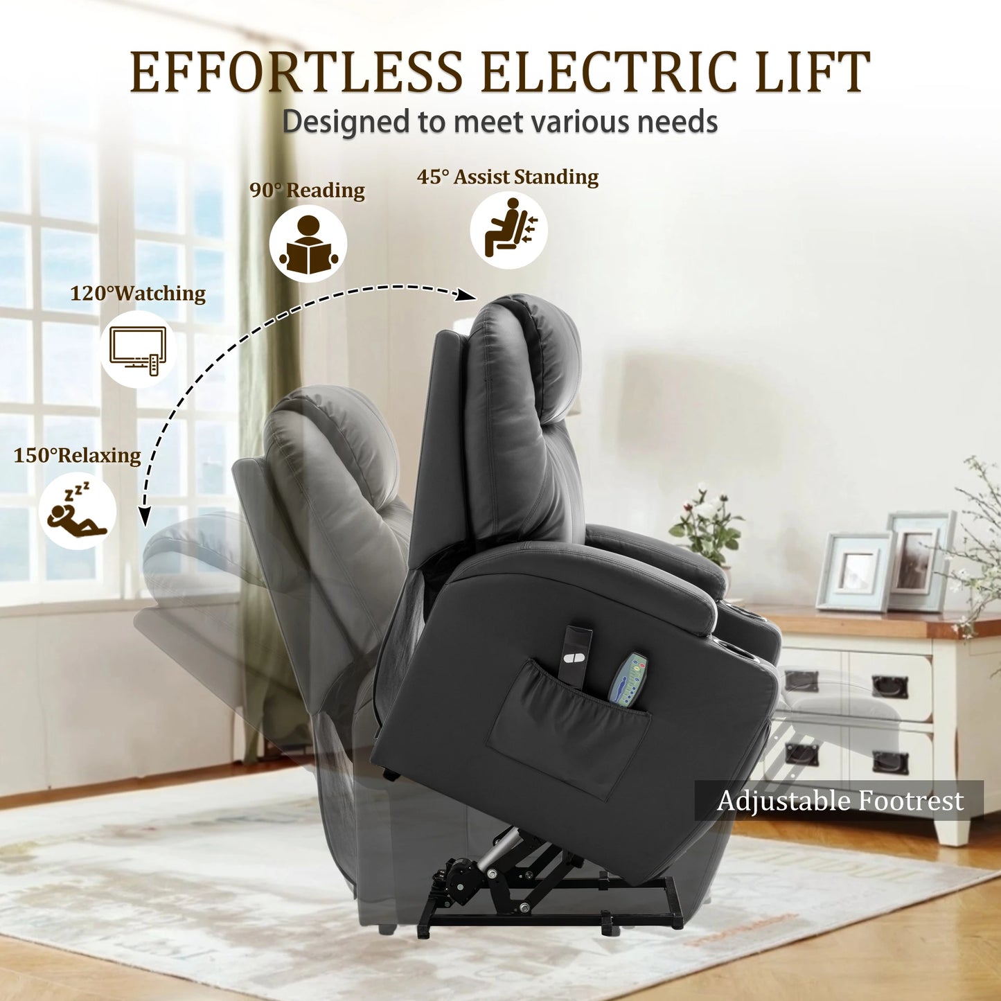 Korser Power Lift Recliner Chair for Elderly with Massage and Heat PU Leather Comfort Fabric for Living Room,Bedroom