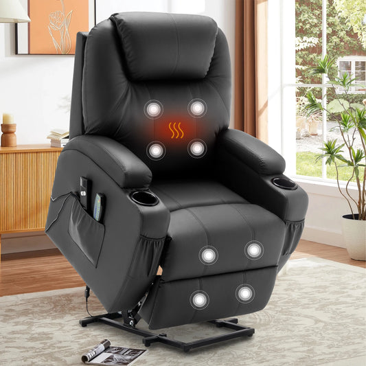 Korser Power Lift Recliner Chair for Elderly with Massage and Heat PU Leather Comfort Fabric for Living Room,Bedroom