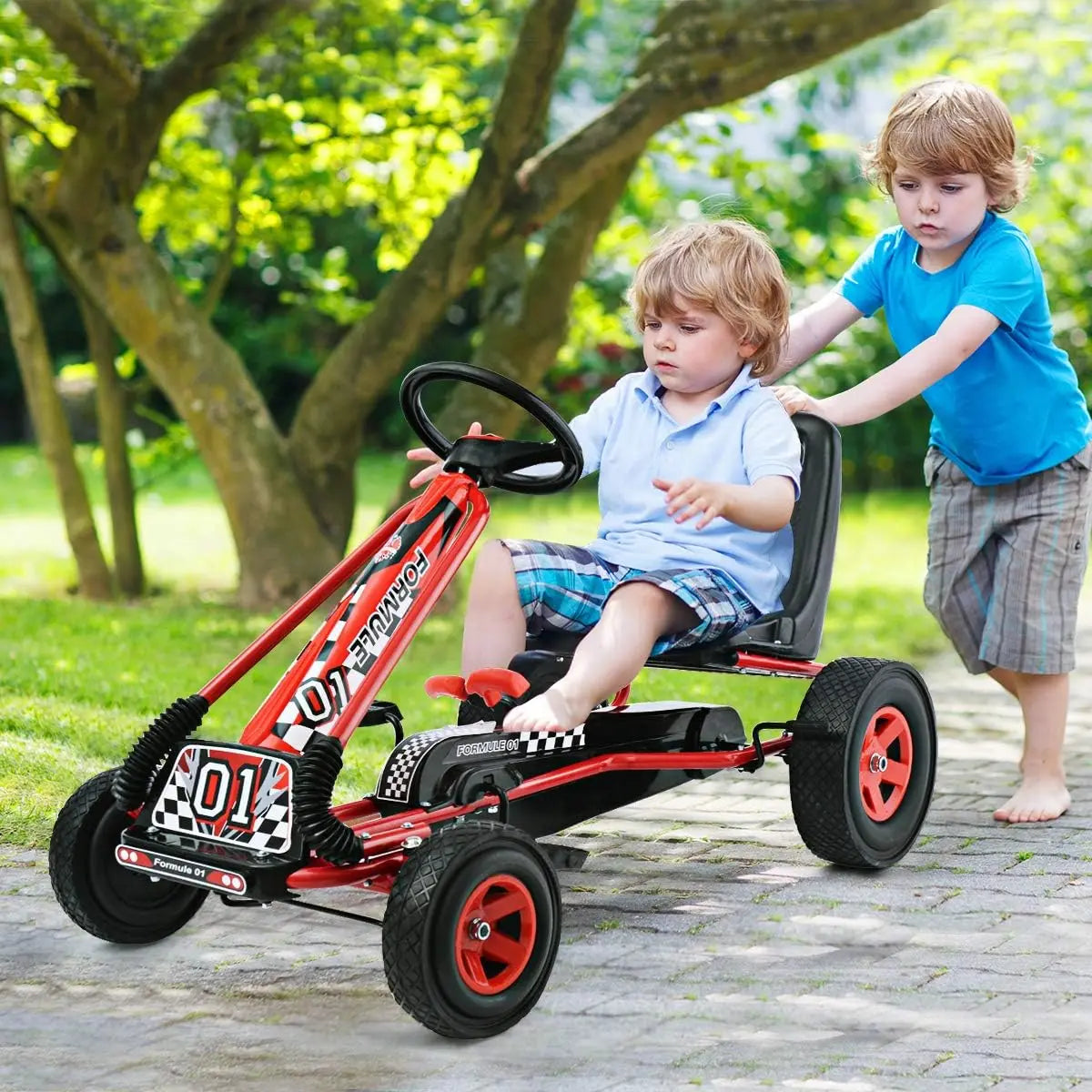 YTYIN Go Kart For Kids Four Wheel Off Road Pedal Car With Adjustable Seat Steering Wheel And EVA Rubber Tires