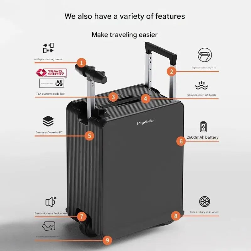 20 Inch Electric Suitcase 40L Large Capacity Boarding Trolley Case With TSA Lock For Men Women Rideable Travel Rolling Luggage