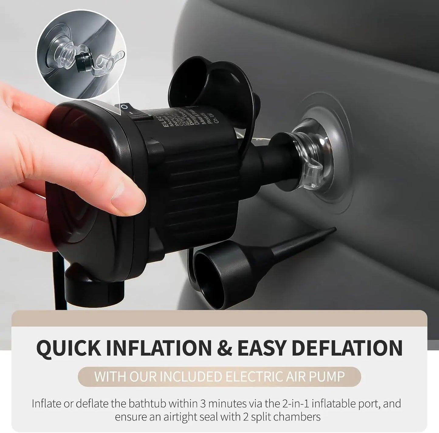 Adult-Sized Portable Inflatable Spa Tub with Electric Pump, Foldable Design, Backrest, and Cup Holder