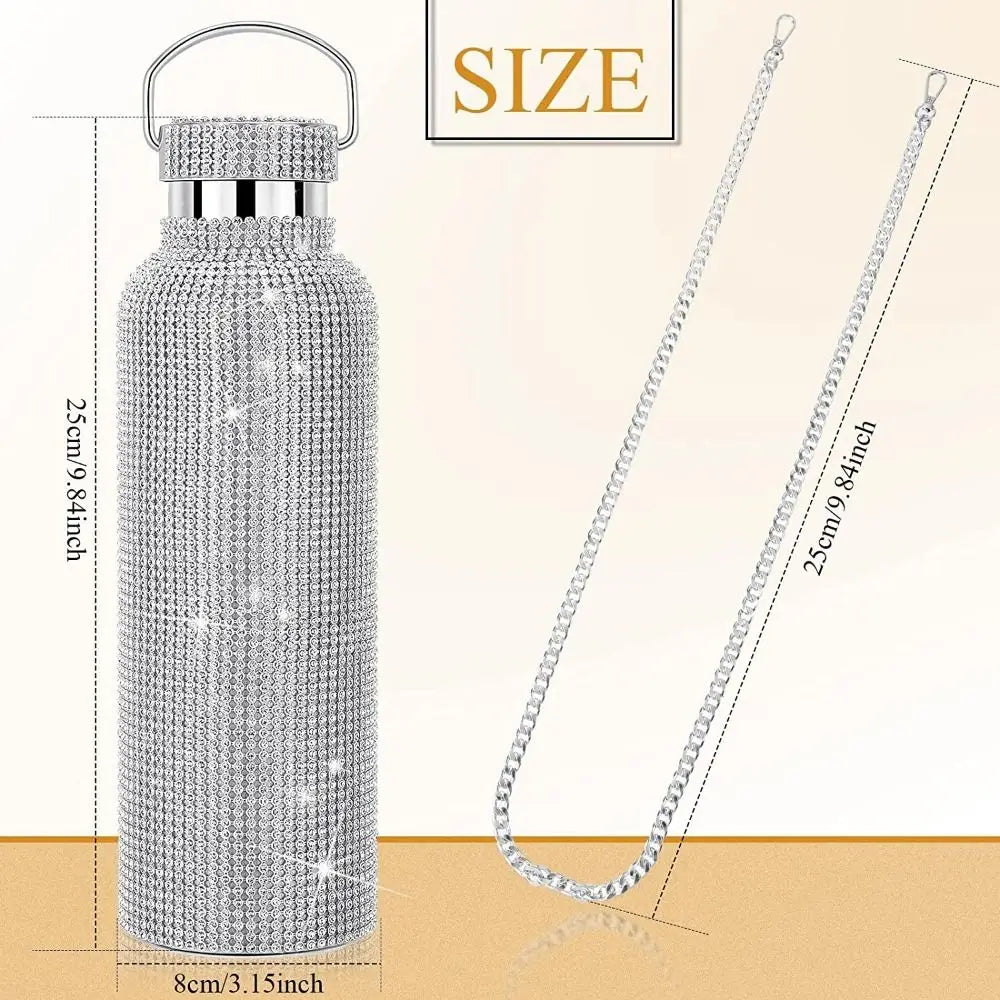 Hign-concerned Thermal Rhinestone Water Bottle With Strap