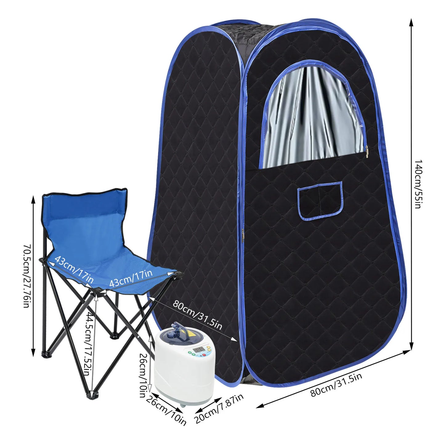 Foldable Sauna Tent, Full Body Steam Sauna, Lightweight Steam Saunas,  Indoor Steam Sauna Tent with Chair and Remote Control