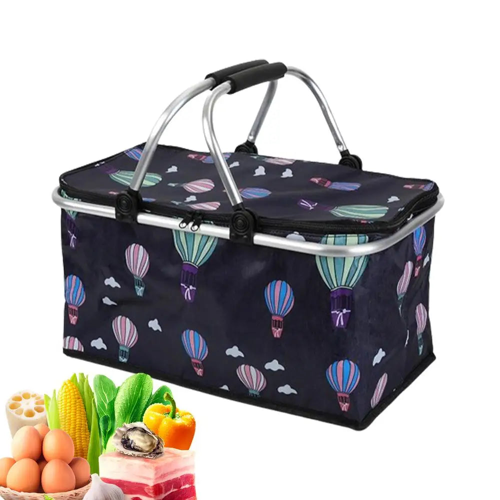 Beach Picnic Basket 30L Portable Outdoor Picnic Basket Folding Insulated Bag With Handle Oxford Cloth Picnic Bag Camping