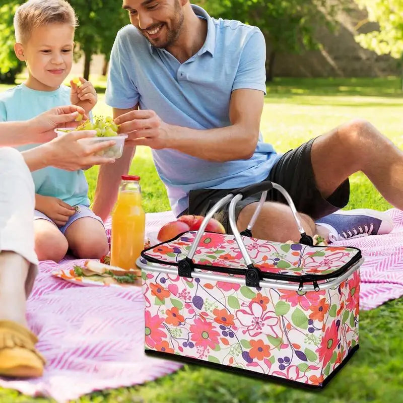Beach Picnic Basket 30L Portable Outdoor Picnic Basket Folding Insulated Bag With Handle Oxford Cloth Picnic Bag Camping