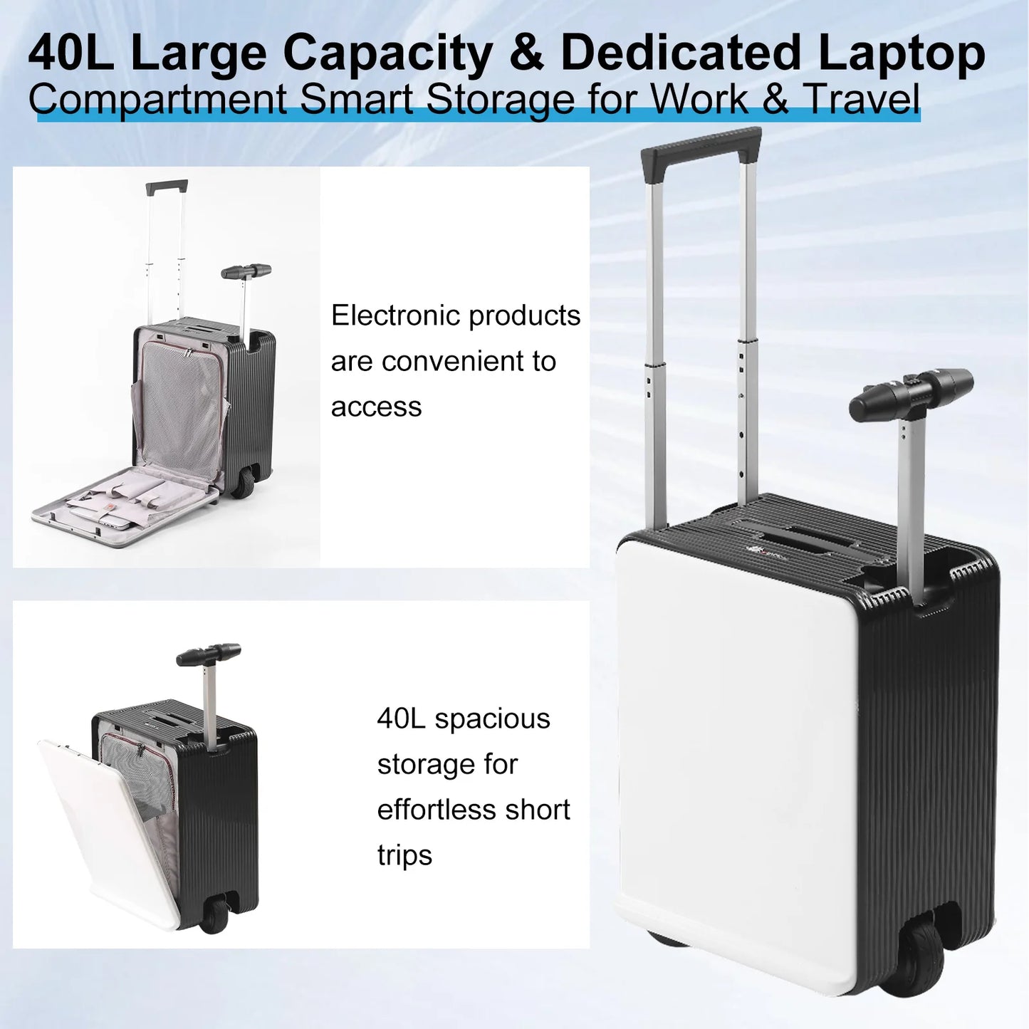 20 Inch Electric Suitcase 40L Large Capacity Boarding Trolley Case With TSA Lock For Men Women Rideable Travel Rolling Luggage