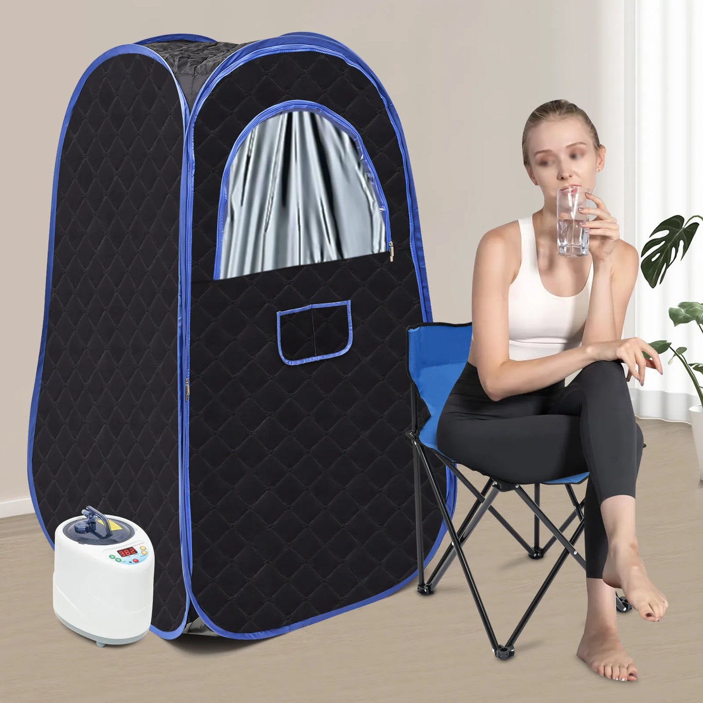Foldable Sauna Tent, Full Body Steam Sauna, Lightweight Steam Saunas,  Indoor Steam Sauna Tent with Chair and Remote Control