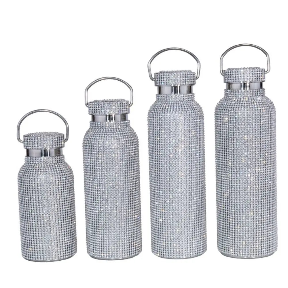 Hign-concerned Thermal Rhinestone Water Bottle With Strap