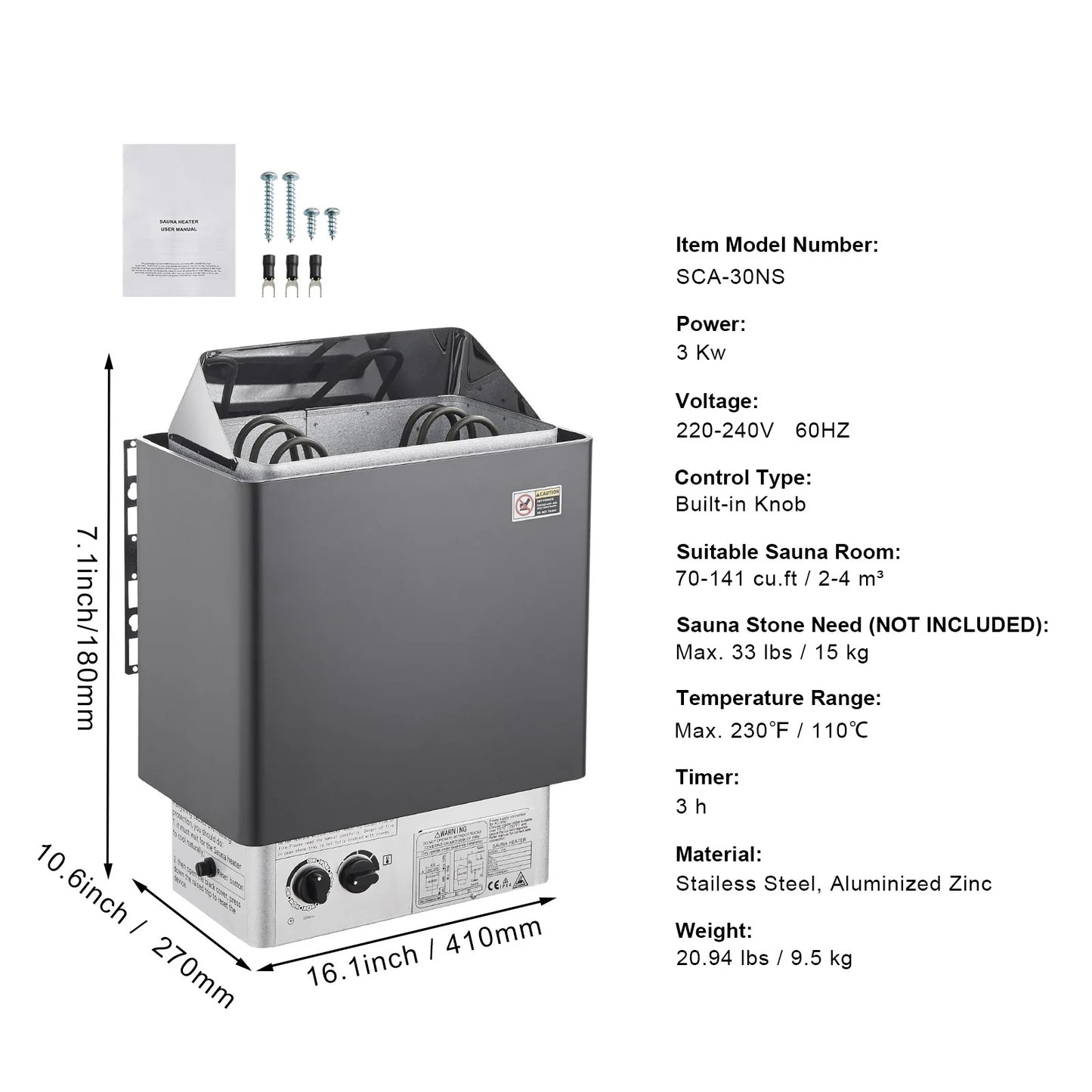 SucceBuy 9 Kilowatt 220V Digital Sauna Heater For Home Spa