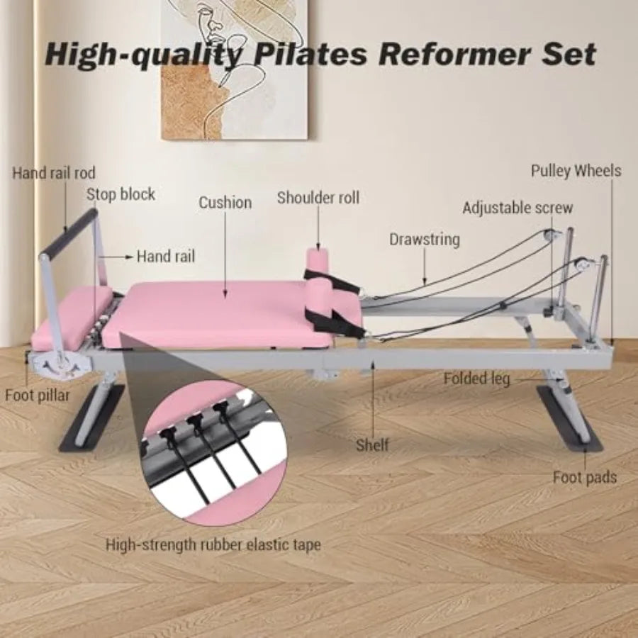 XMSJ Foldable Pilates Reformer With Resistance Cords For Home Use
