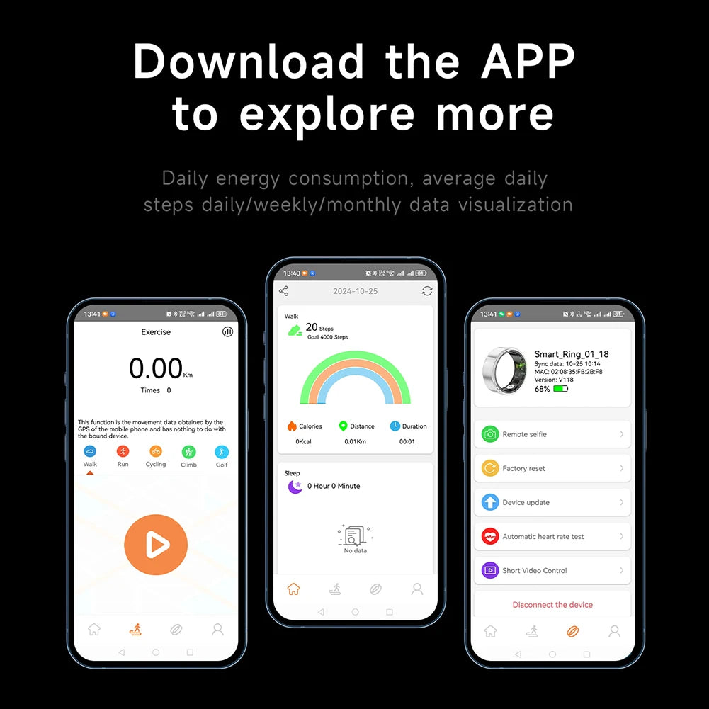 RS08 Smart Ring Bluetooth Fitness Tracker Heart Rate SpO2