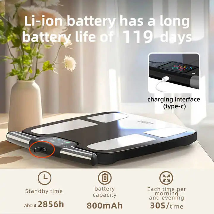 Smart Body Composition Scale Eight Electrode BMI Fat Mass Muscle