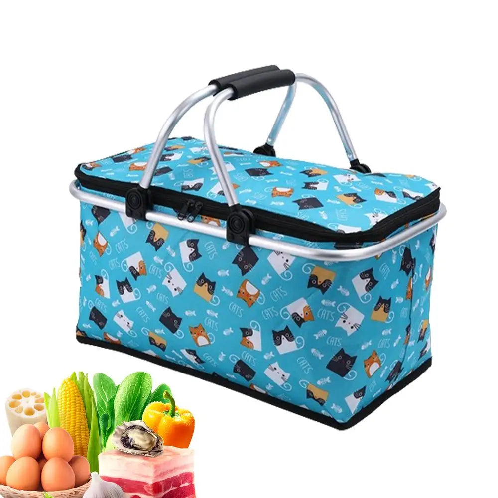 Beach Picnic Basket 30L Portable Outdoor Picnic Basket Folding Insulated Bag With Handle Oxford Cloth Picnic Bag Camping