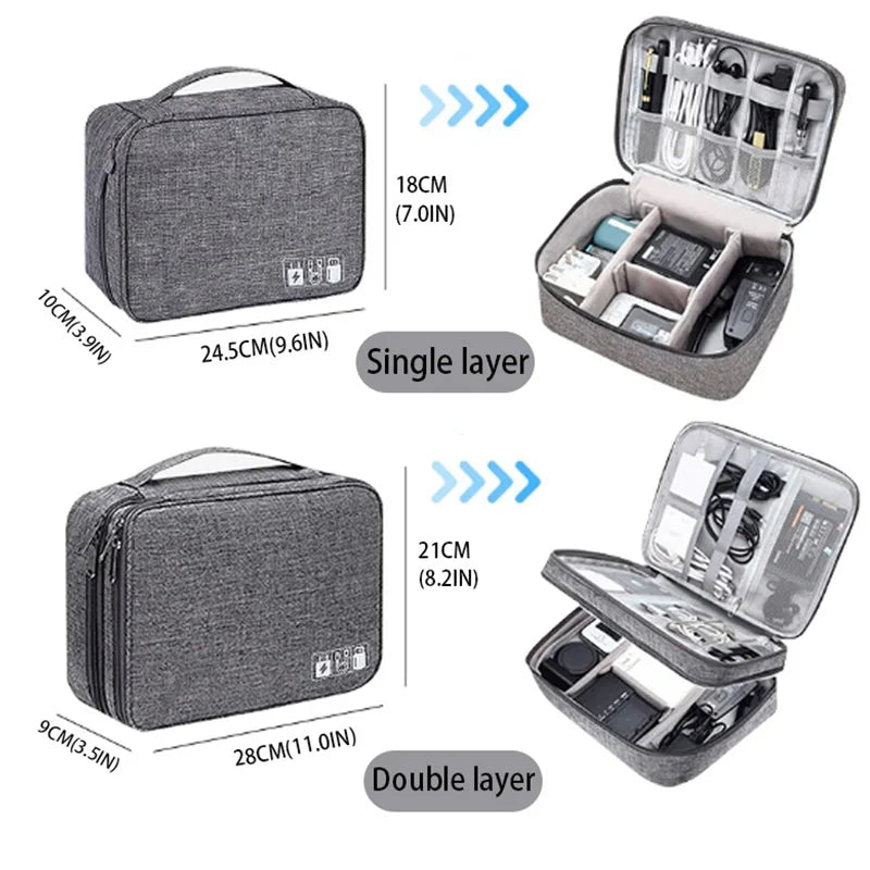 Compact Electronics Storage Bag – Holds 10+ Cables, Adapters & Earbuds, Durable Nylon Travel Tech Pouch