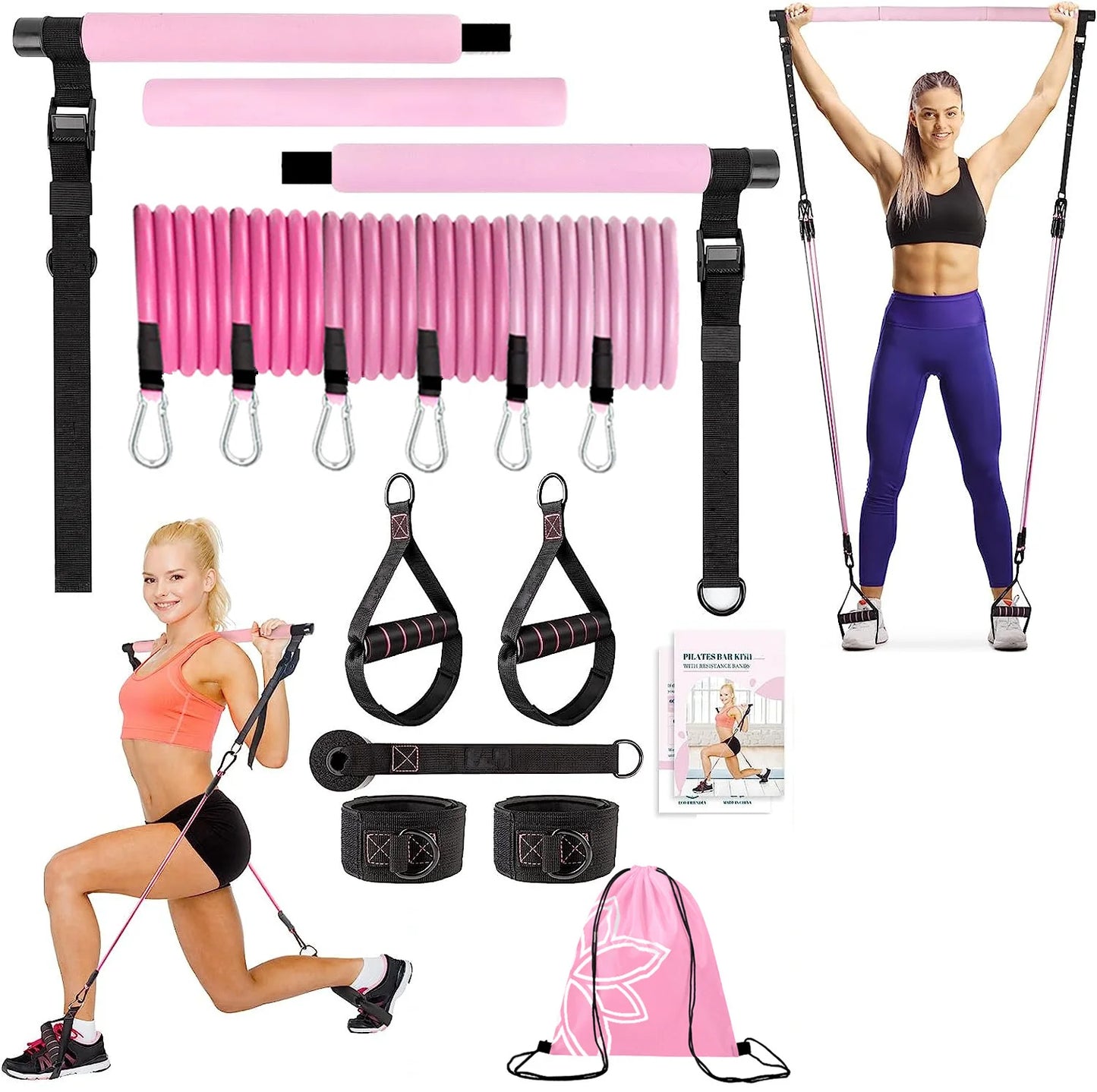 Pilates Bar Kit with Resistance Bands Multifunctional Yoga Bar Portable Home Gym Resistance Bar Kit for Full Body Workouts