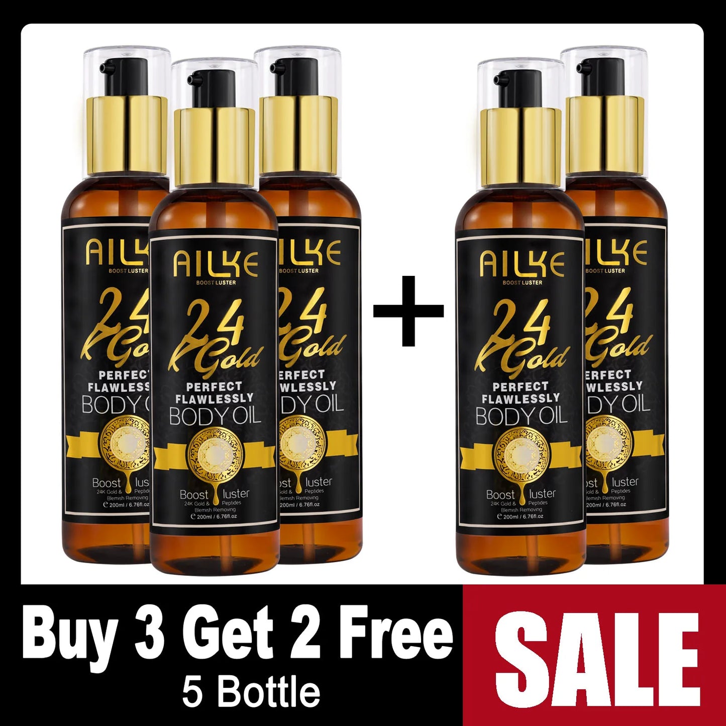 AILKE 24K Glod Flawlessly Skin Care Range, Skin Whitener, Reduce Dark Spots, Melanin, Wrinkles, Moisturize, For Women & Men