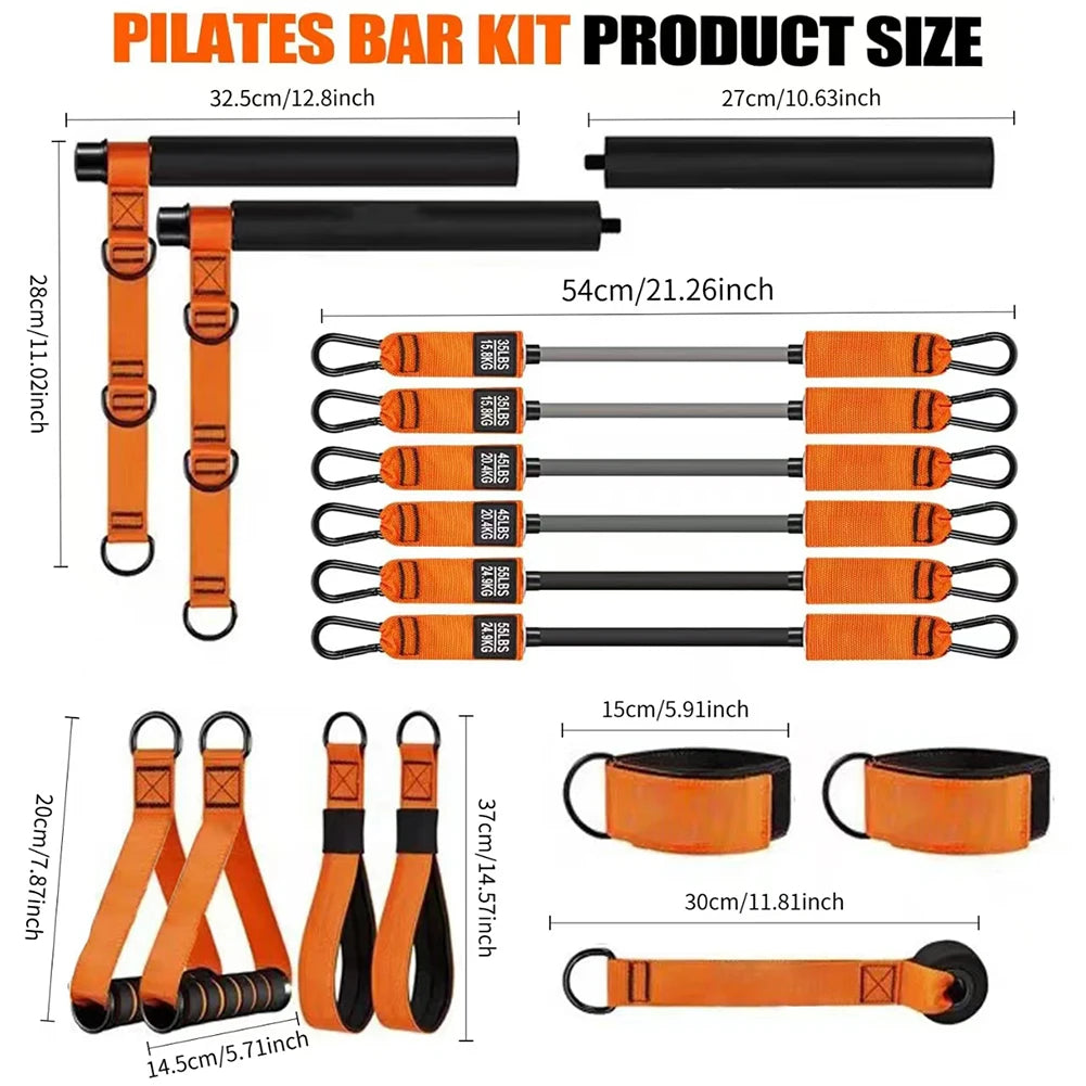 Multifunctional Pilates Bar & Resistance Bands Pilates Workout Equipment Exercise Bands Set Home Gym Strength Training Equipment