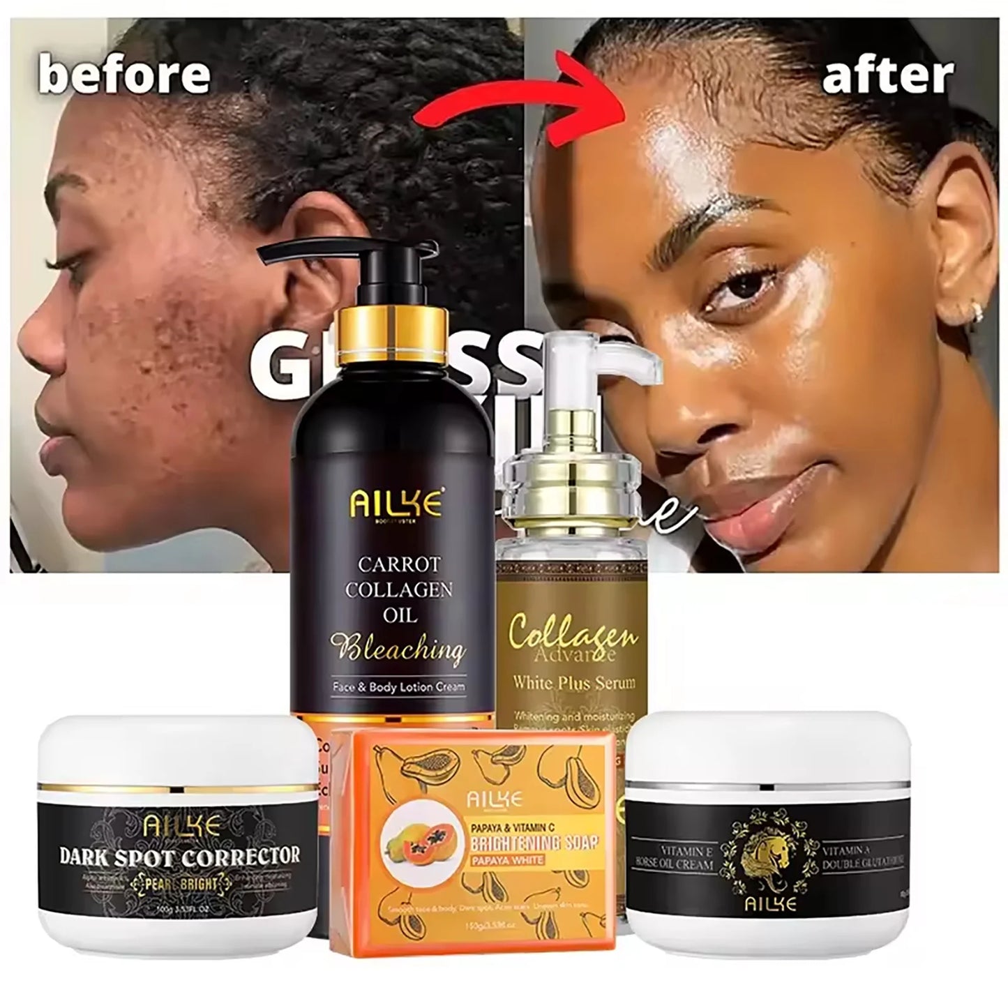 AILKE Collagen Skin Care 5 In 1 Whitening Moisturizing Smoothing Cream Kit For Women