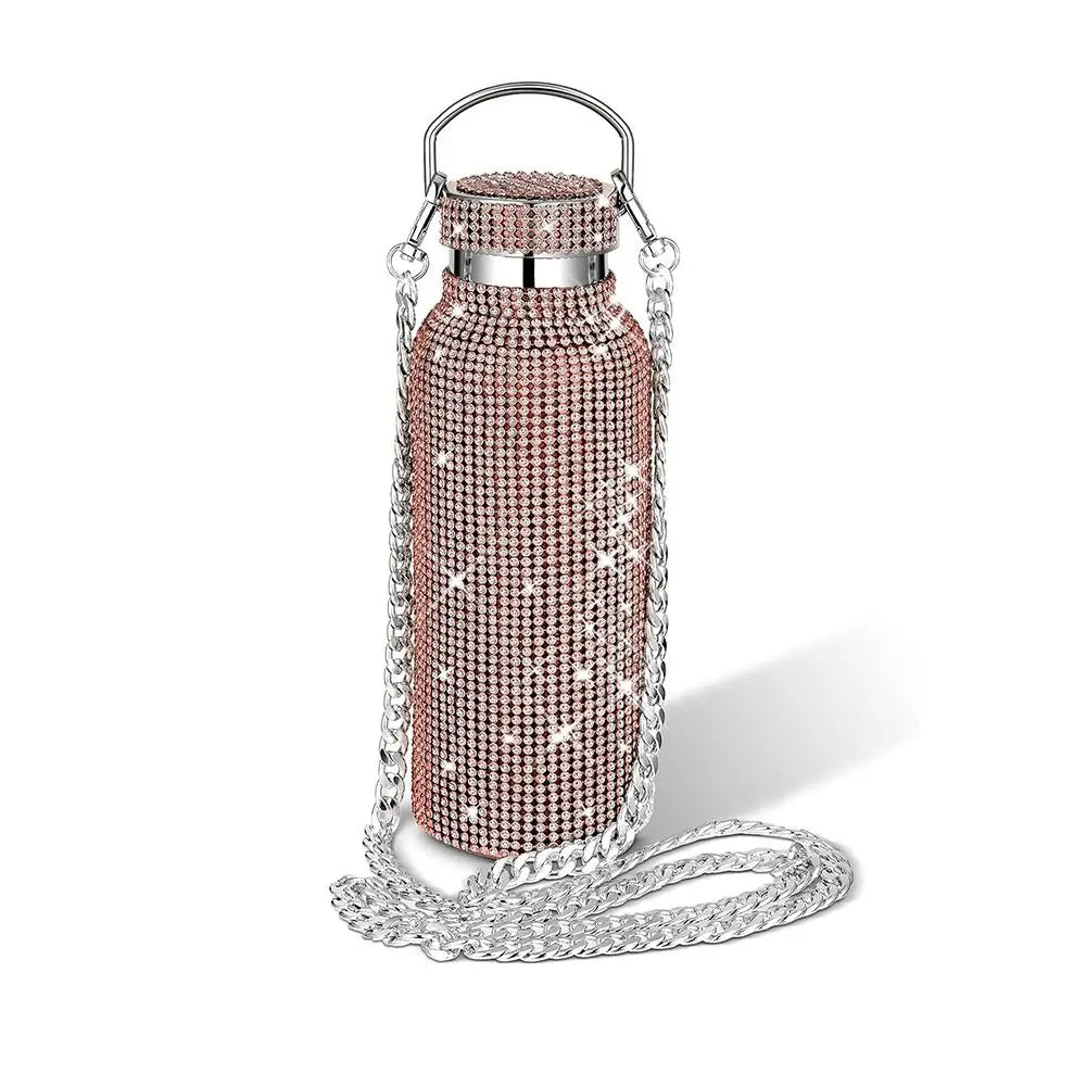 Hign-concerned Thermal Rhinestone Water Bottle With Strap
