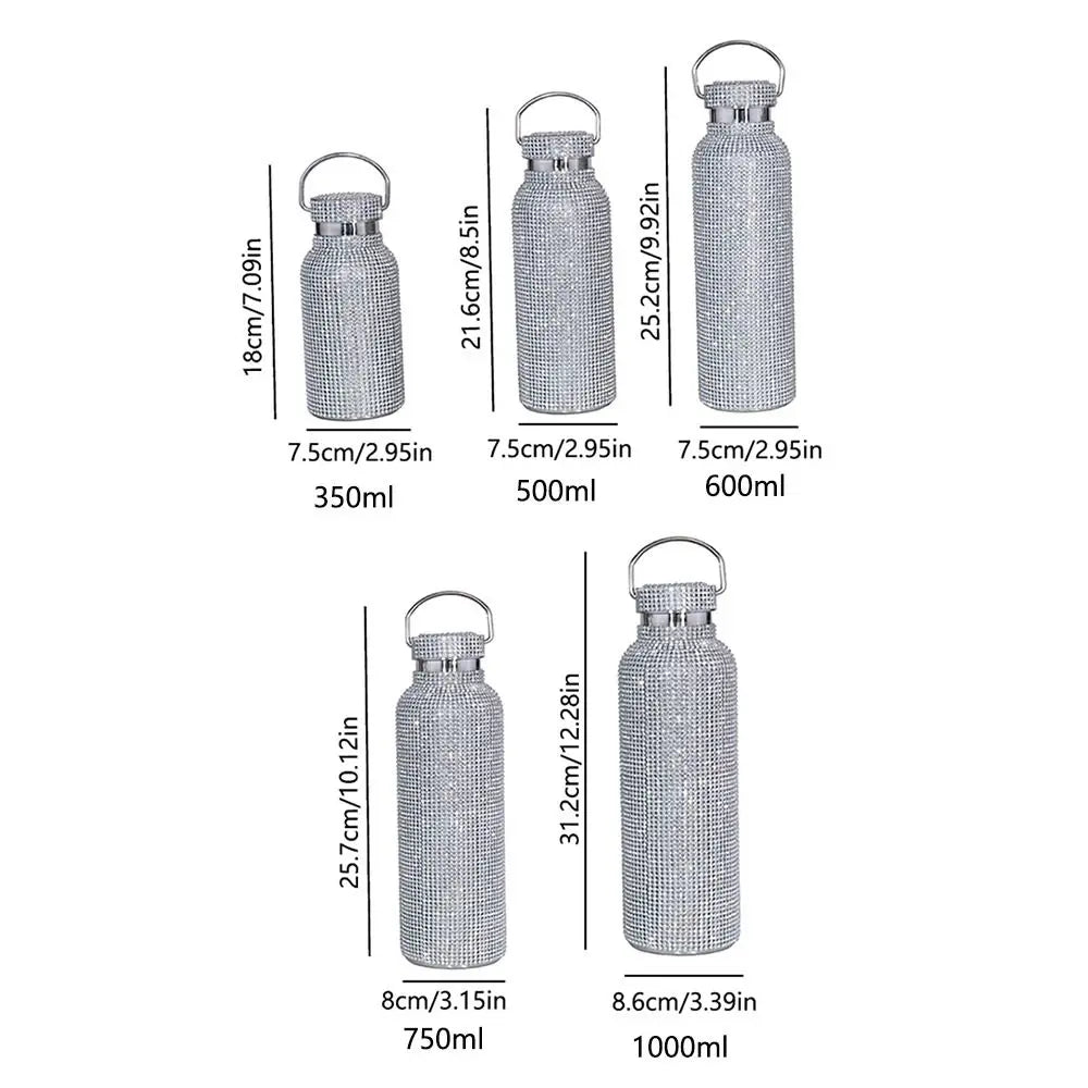 Hign-concerned Thermal Rhinestone Water Bottle With Strap
