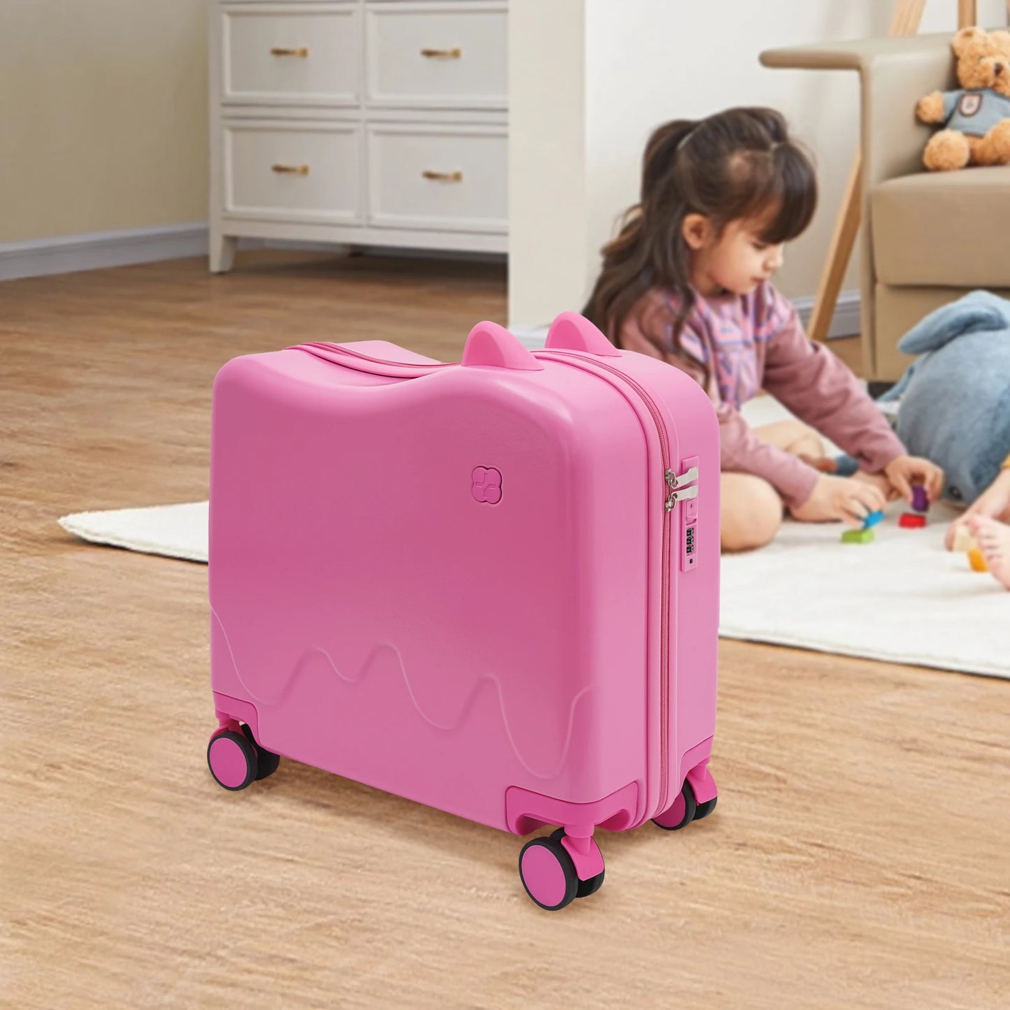 18 Inch Kids Luggage Can Sit and Ride on Suitcase 37L Universal Wheel Trolley Case Travel Suitcase for Children