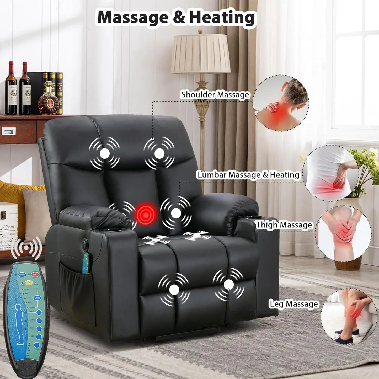 26" Extra Wide Lift Recliner Chair with Heat and Massage, Faux Leather Power Lift Chair Massage Chair for Adults Elderly