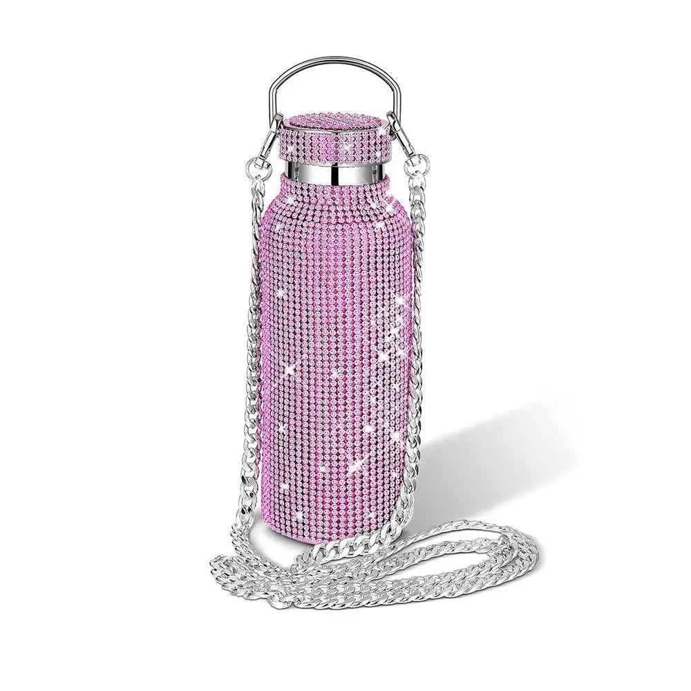 Hign-concerned Thermal Rhinestone Water Bottle With Strap