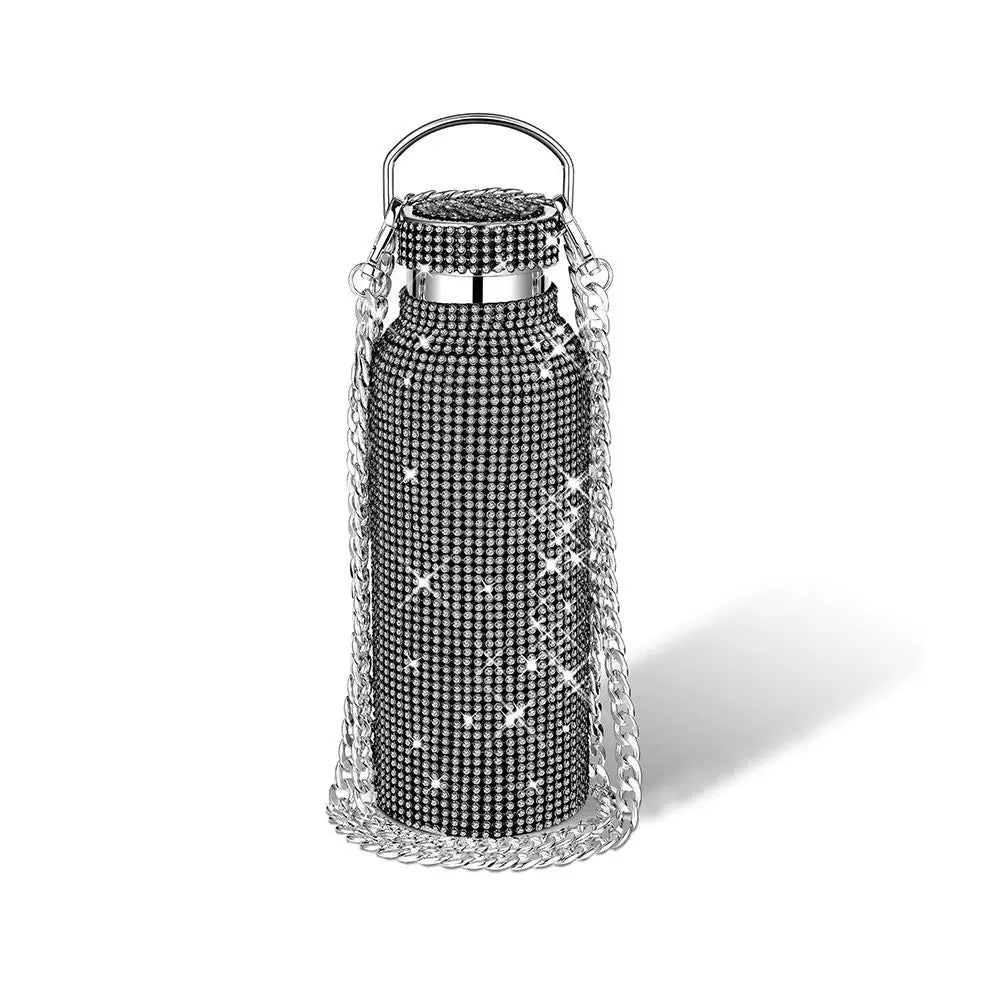 Hign-concerned Thermal Rhinestone Water Bottle With Strap