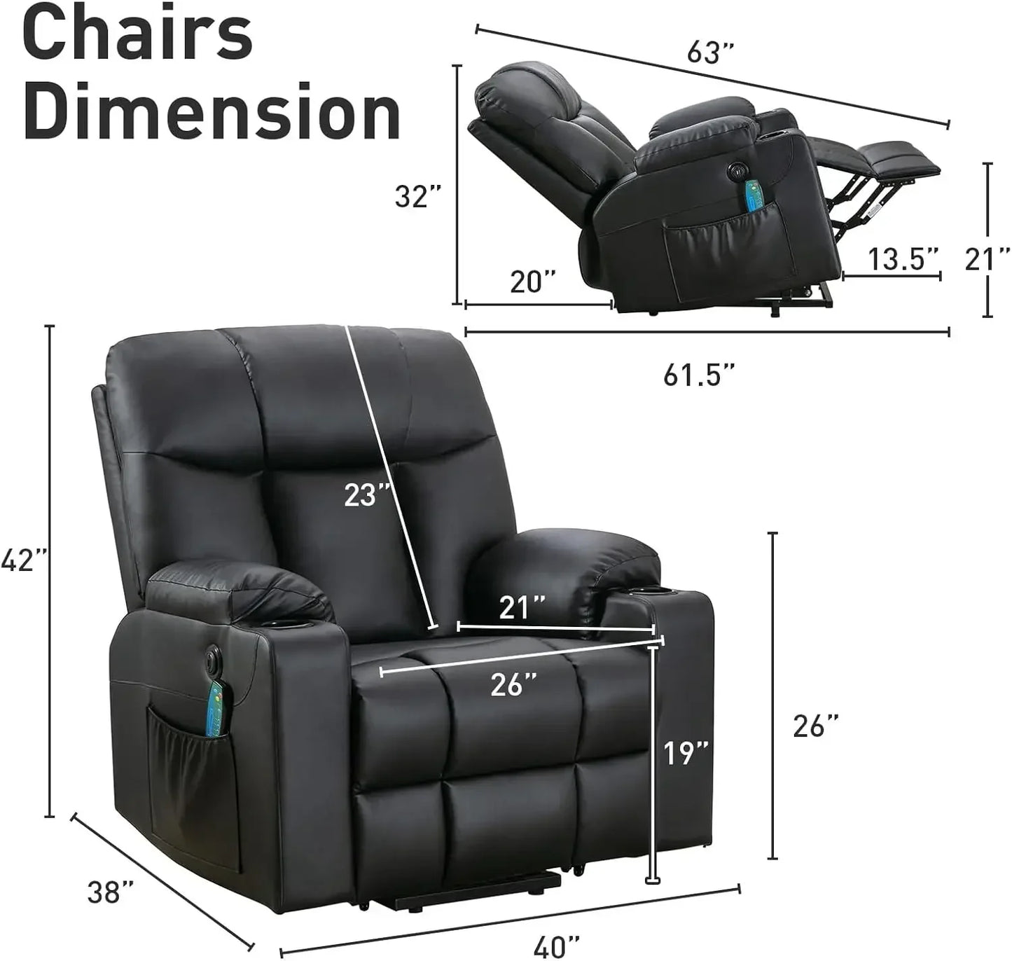 26" Extra Wide Lift Recliner Chair with Heat and Massage, Faux Leather Power Lift Chair Massage Chair for Adults Elderly