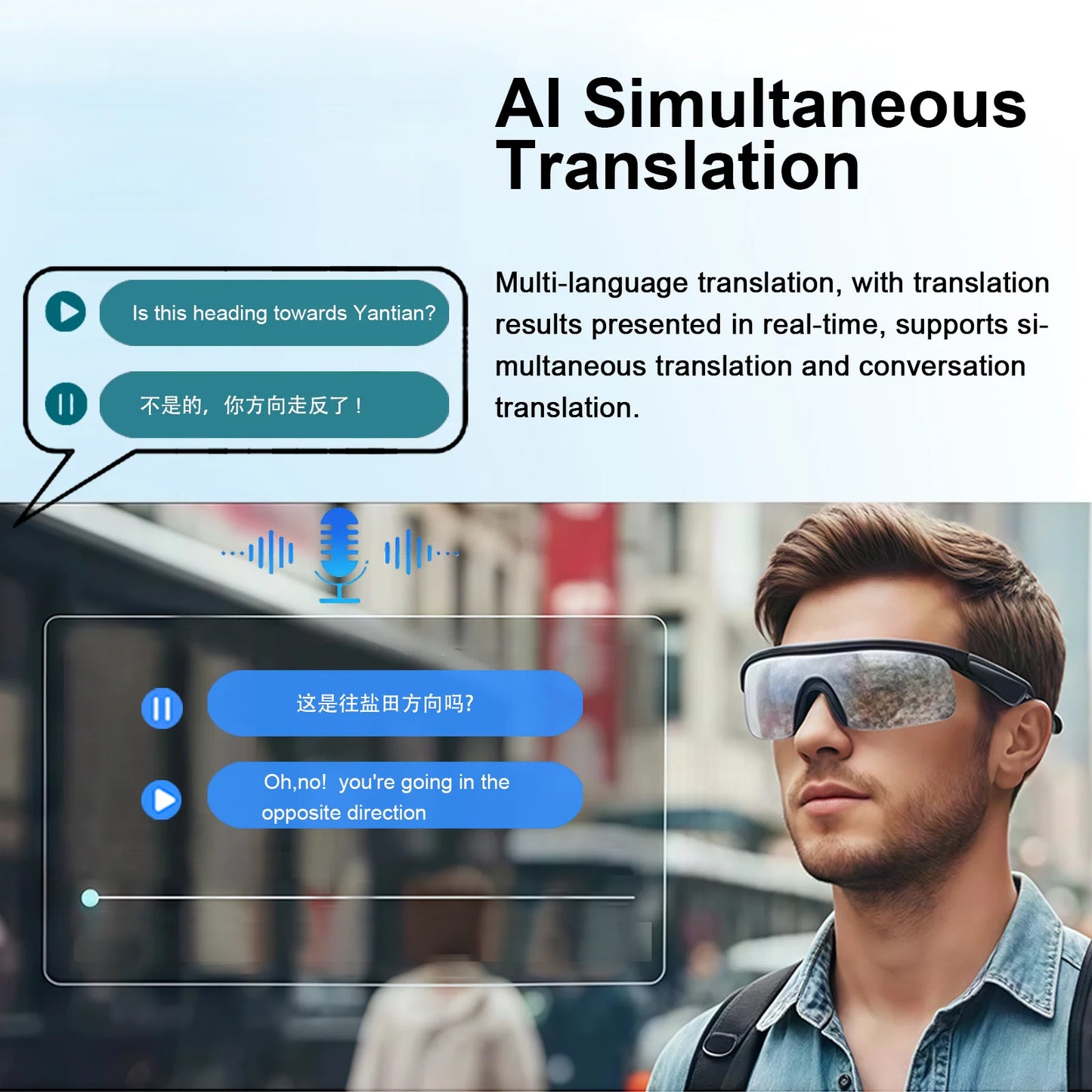 AI Smart Glasses with Polarized Lens,Bluetooth HiFi Audio,Real-time Translation,UV400 Protection For Cycling/Outdoor Sports