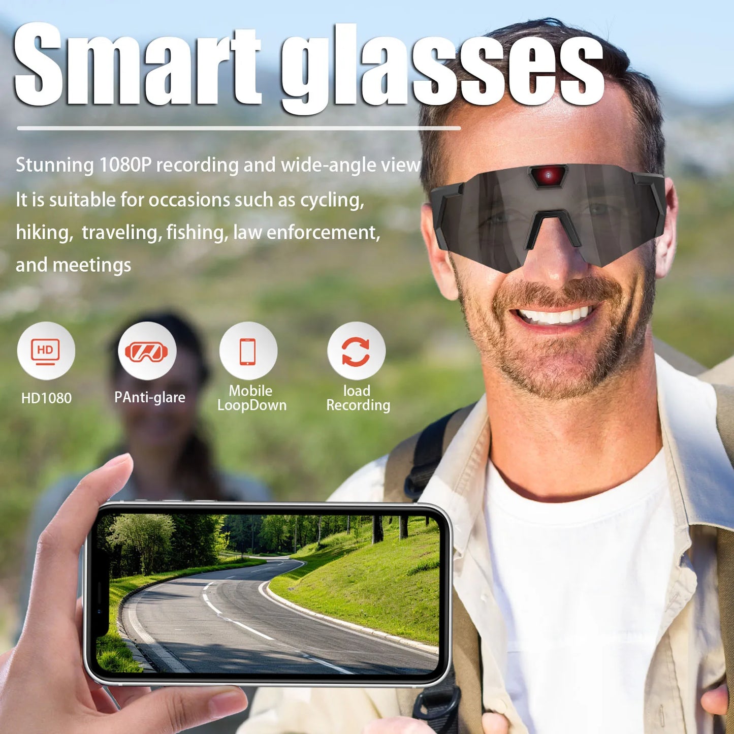 Sport Camera Sunglasses HD 1080P Video Recording Glasses 64G ROM Sports Wearable Glasses Suitable for Men and Women
