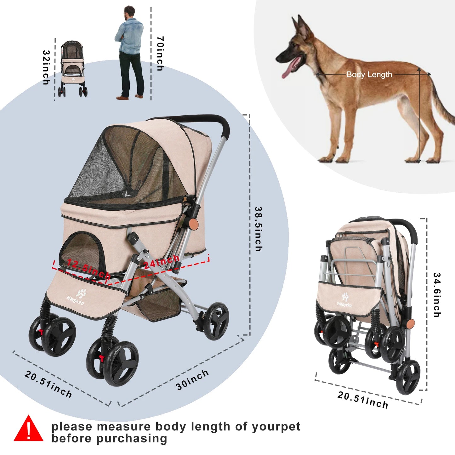 WedyvkoHign-concerned Foldable Cat Stroller With Absorption